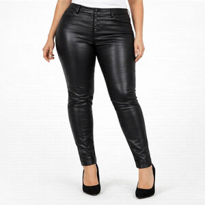 Kut From Kloth Mia High Rise Skinny Coated Denim Pants Button Fly Black SZ 16